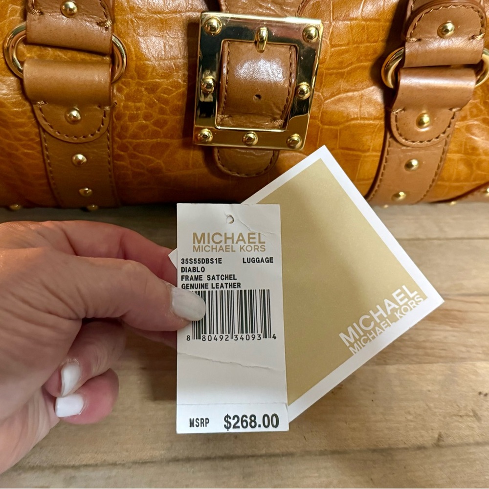 Michael Kors Cognac Brown Croc-Embossed Leather Satchel with Gold Hardware - Picture 10 of 15